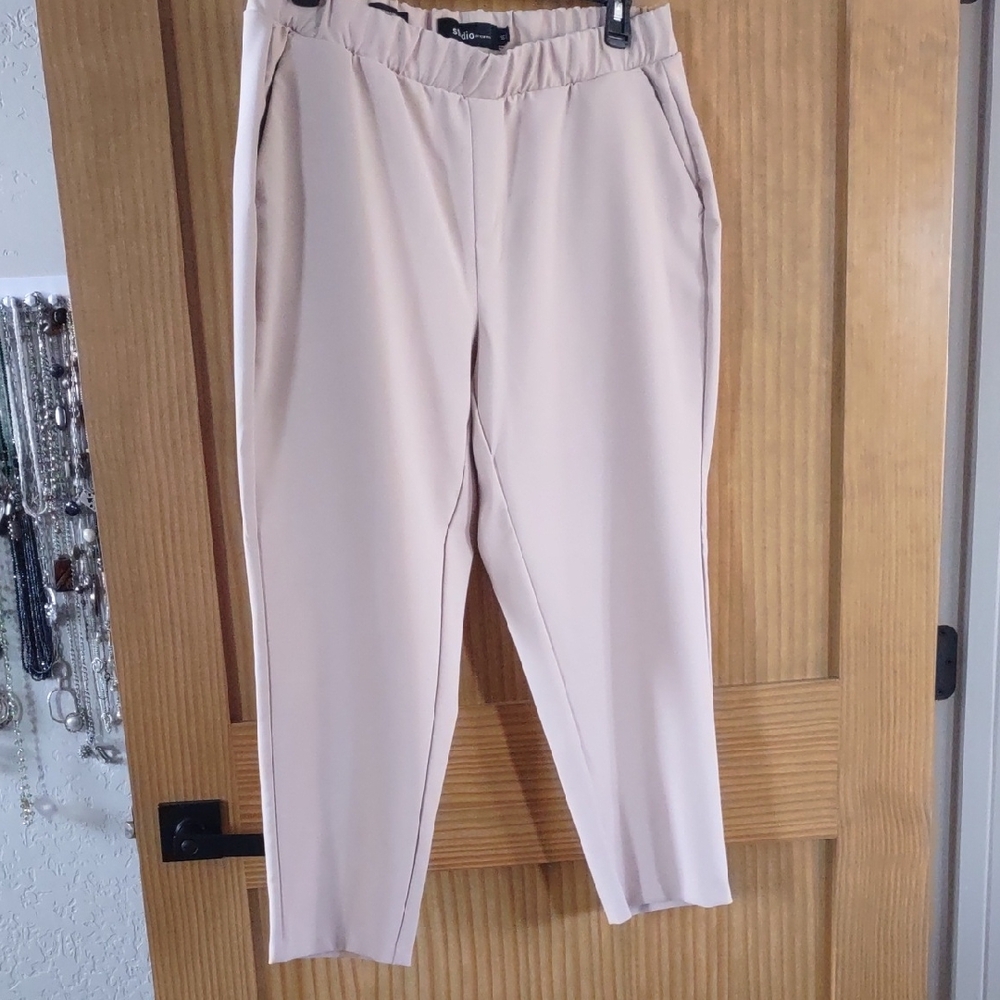 Torrid 1X Studio Beige Trousers Elastic Waist, Pockets, Crepe Like Fabric